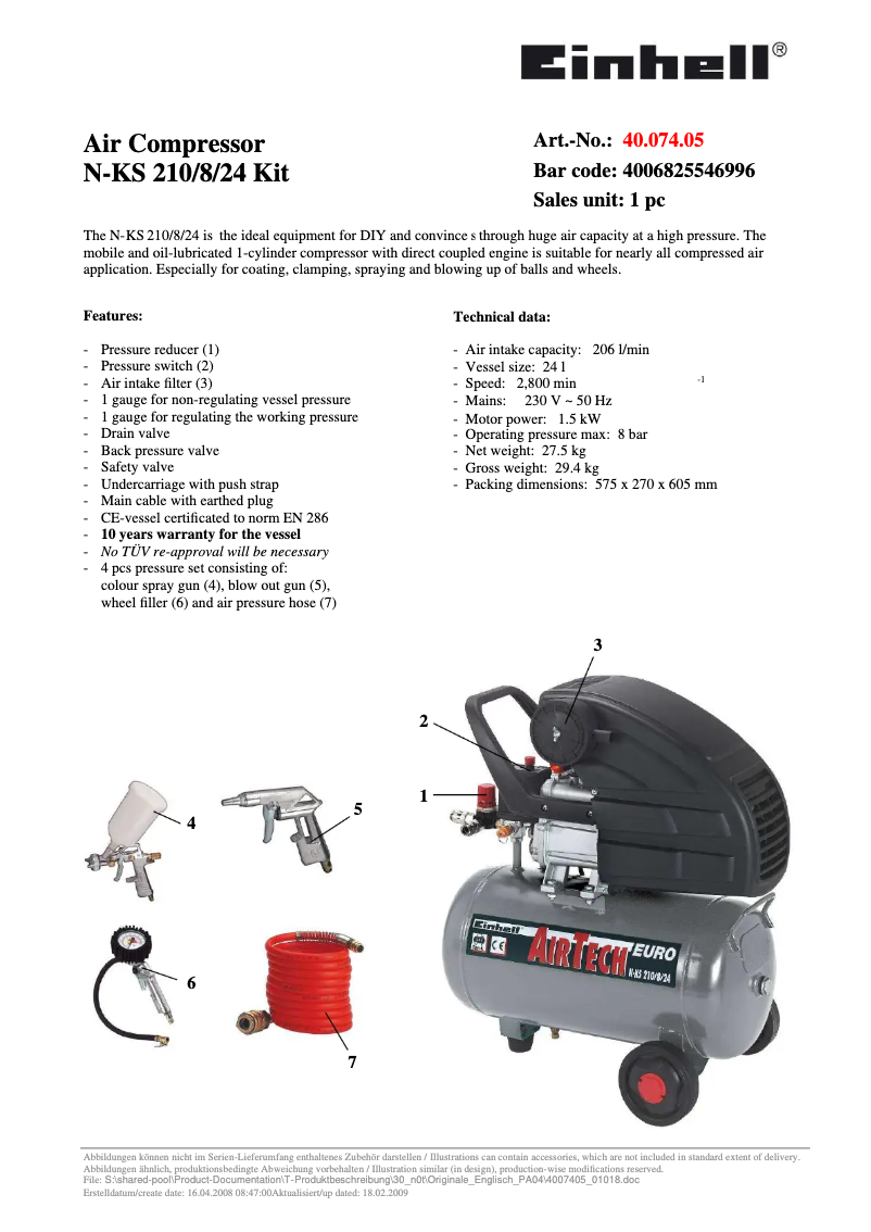 Page 1 de la notice Manuel utilisateur Einhell N-KS 210/8/24 Set