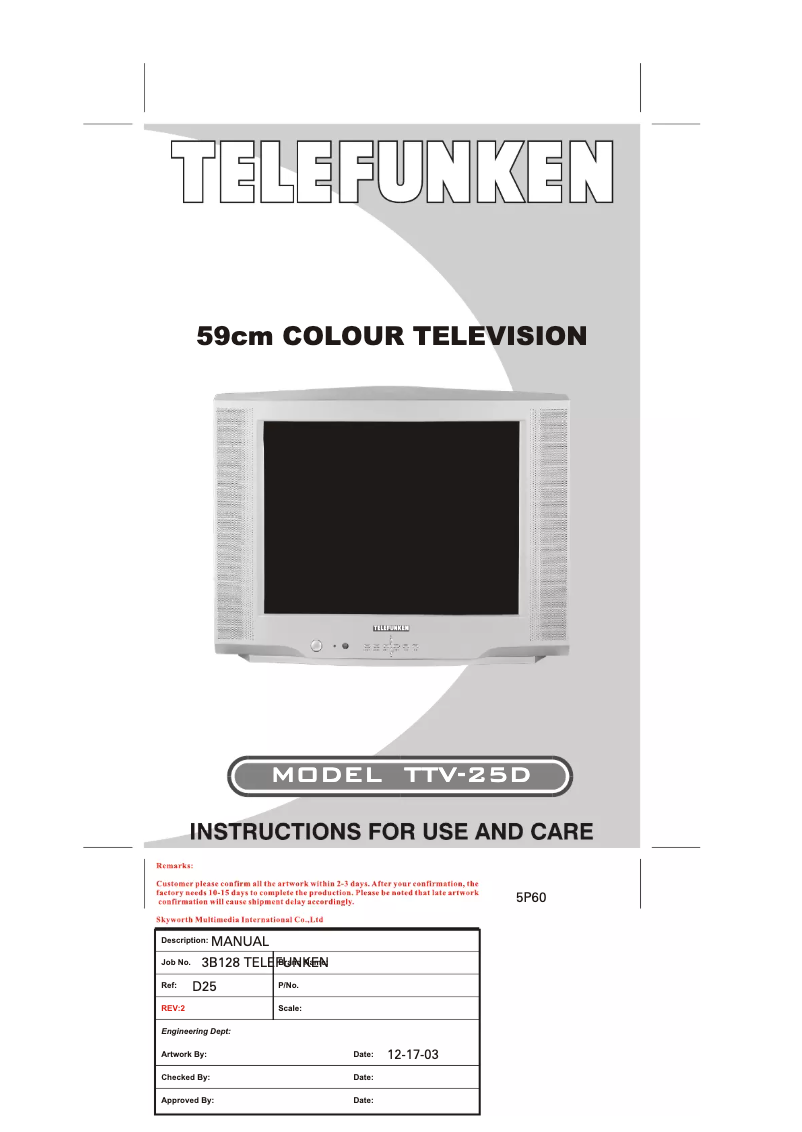 Page n°1 - Manuel utilisateur Telefunken TTV-25D