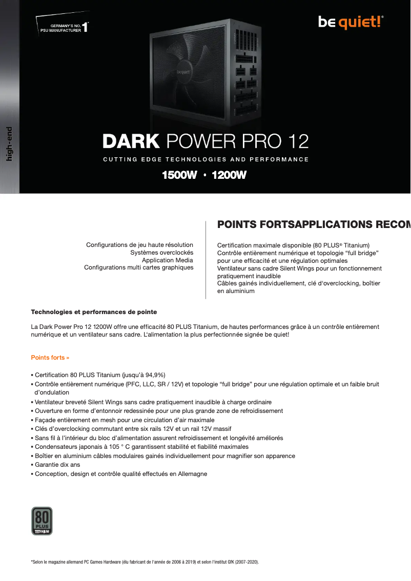 Page n°1 - Fiche technique Be Quiet! Dark Power Pro 12