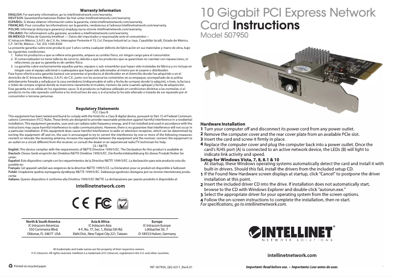 Page 1 de la notice Manuel utilisateur Intellinet 507950