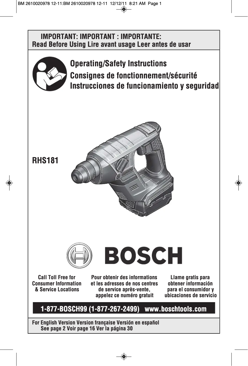 Page n°1 - Manuel utilisateur Bosch RHS181B