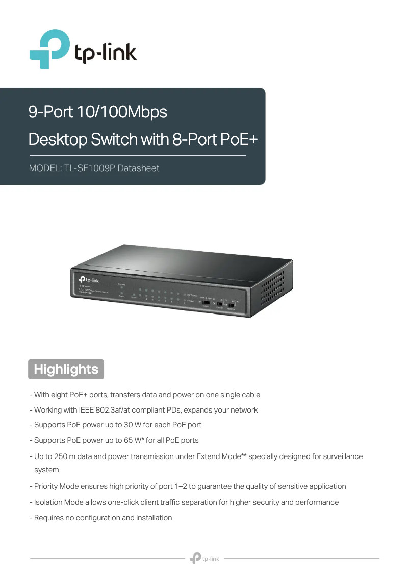 Página 1 del manual Ficha técnica TP-Link TL-SF1009P