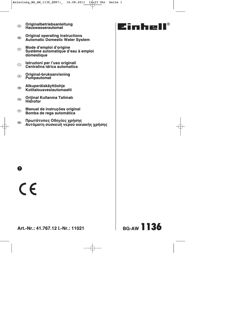 Página 1 del manual Manual de instrucciones Einhell BG-AW 1136