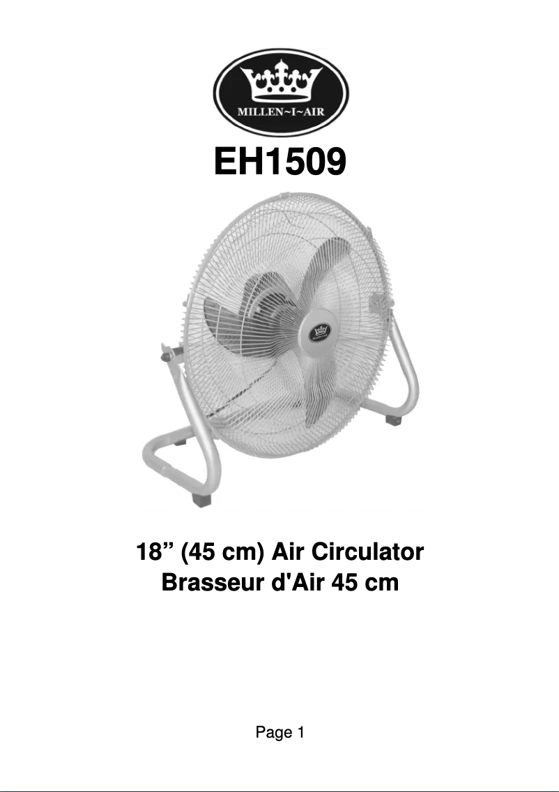 Page n°1 - Manuel utilisateur Prem-I-Air EH1509