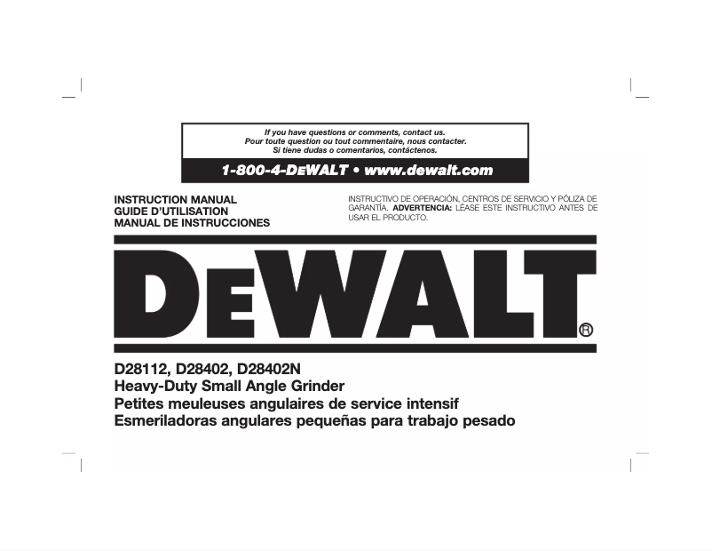 Page 1 de la notice Manuel utilisateur DeWalt D28402K