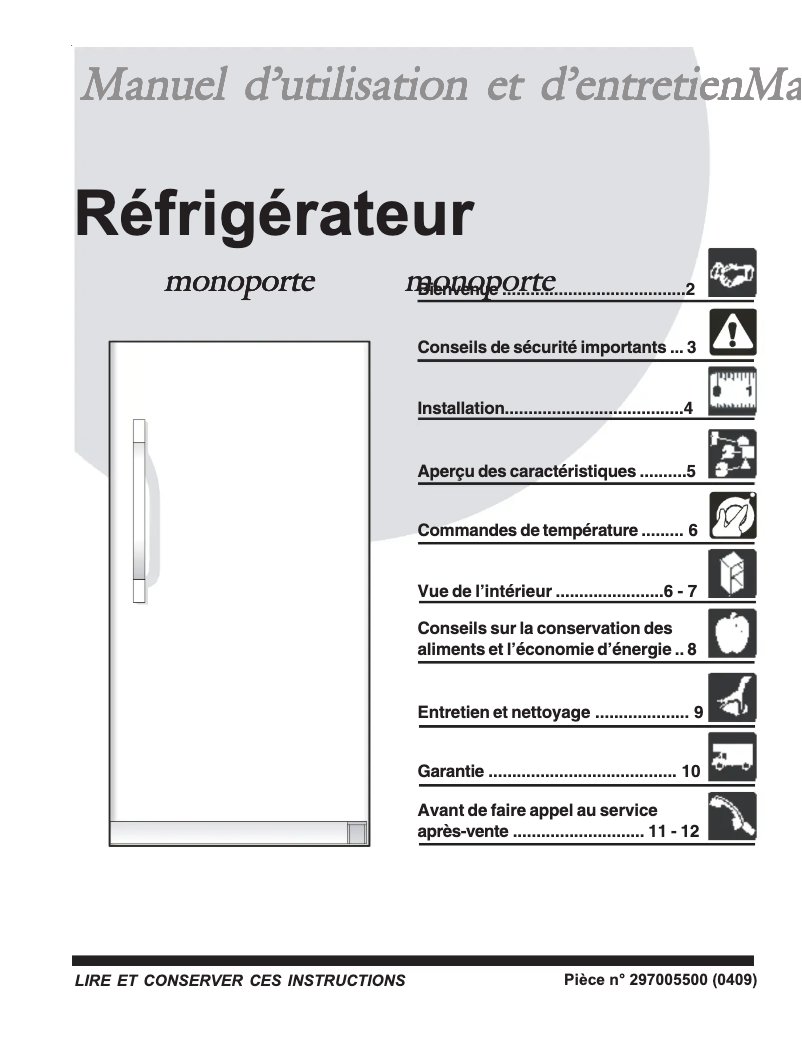 Page n°1 - Manuel utilisateur Frigidaire PLRU1777DS