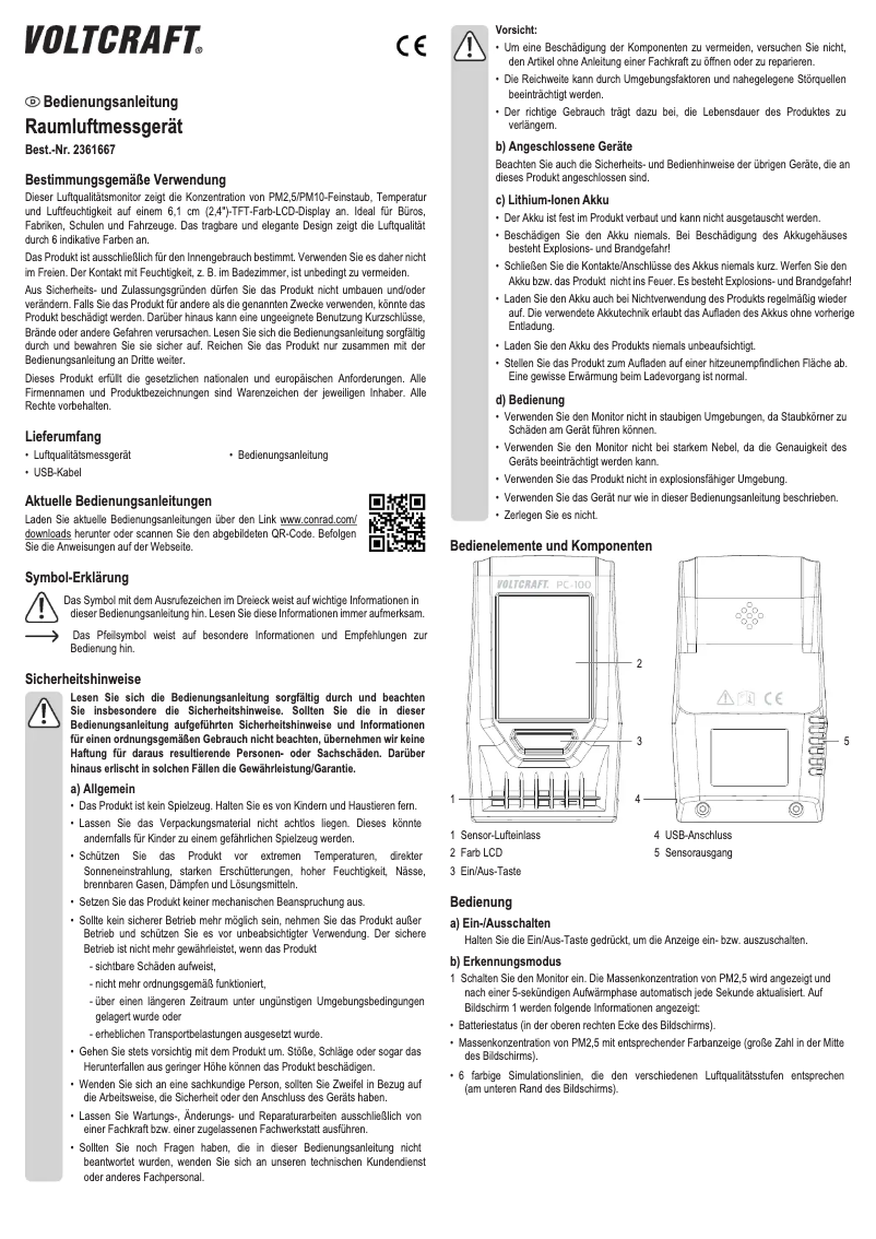 Page 1 de la notice Manuel utilisateur Voltcraft PC-100