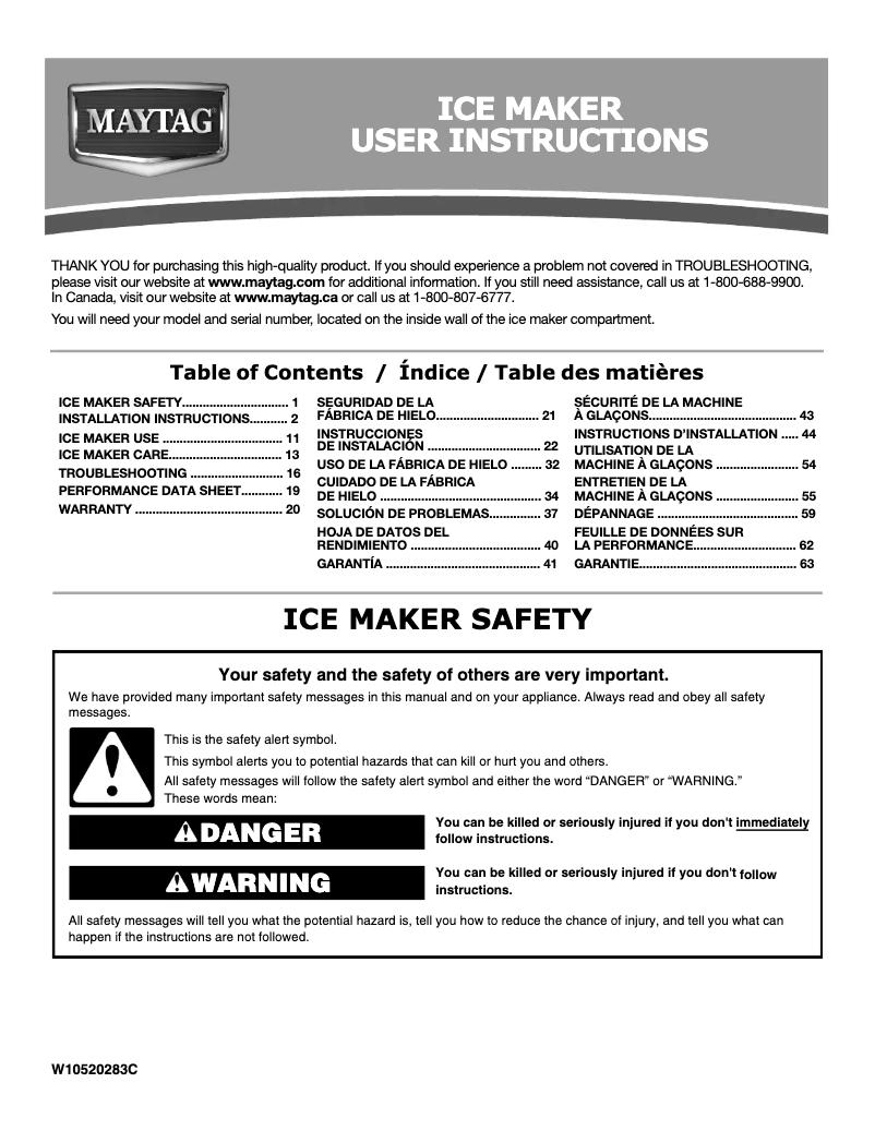 Page n°1 - Manuel utilisateur Maytag MIM1554ZRS