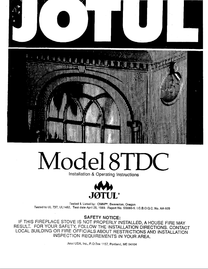 Page 1 de la notice Manuel utilisateur Jøtul Model 8Tdc