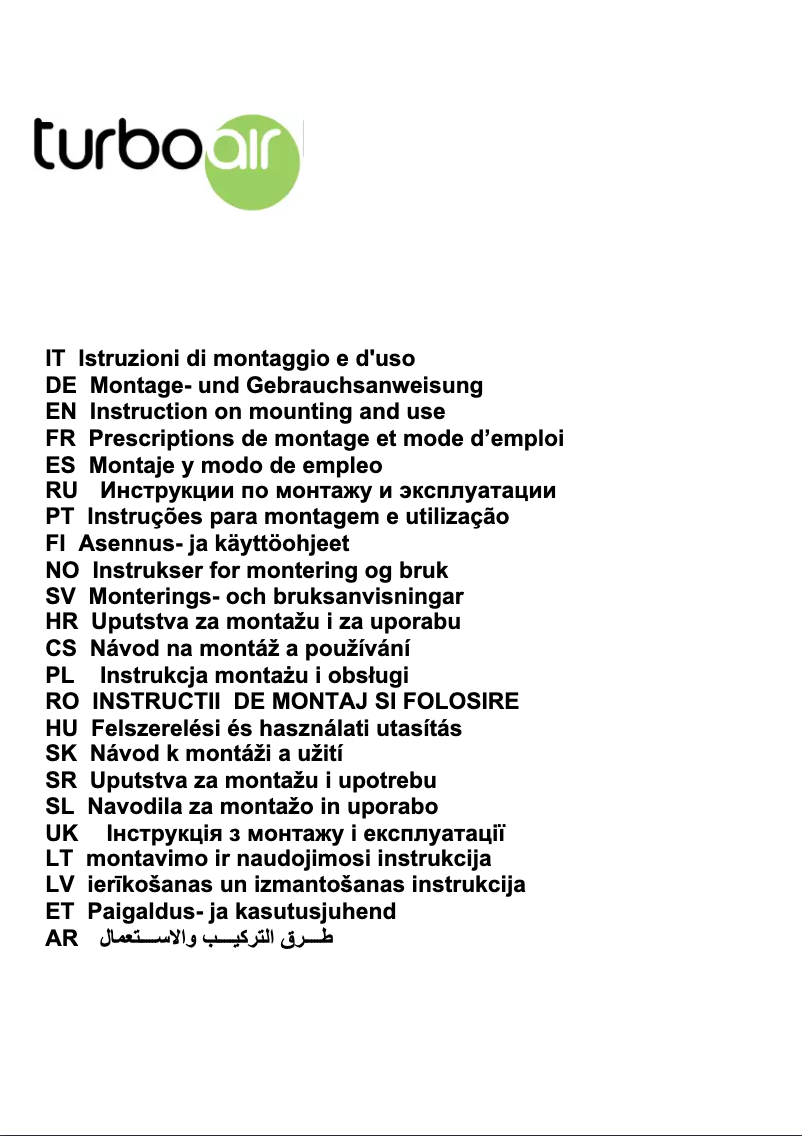 Page n°1 - Manuel utilisateur Turbo air Tosca IX/A/60