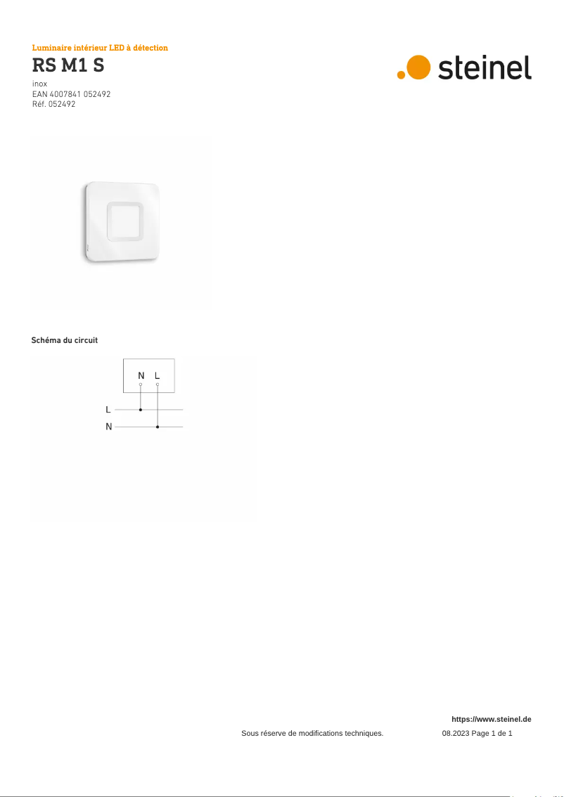 Page 1 de la notice Schéma de câblage Steinel RS M1 S