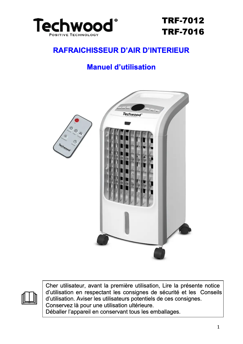 Page 1 de la notice Manuel utilisateur Techwood TRF-7012