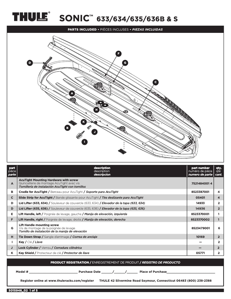 Page 1 de la notice Manuel utilisateur Thule SONIC 634