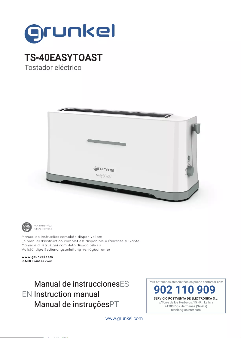 Page 1 de la notice Manuel utilisateur Grunkel TS-40EASYTOAST