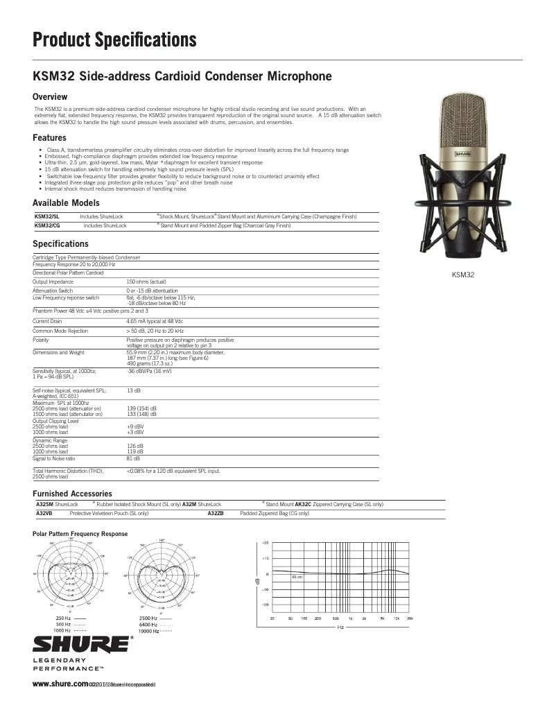 Page 1 de la notice Fiche technique Shure KSM32