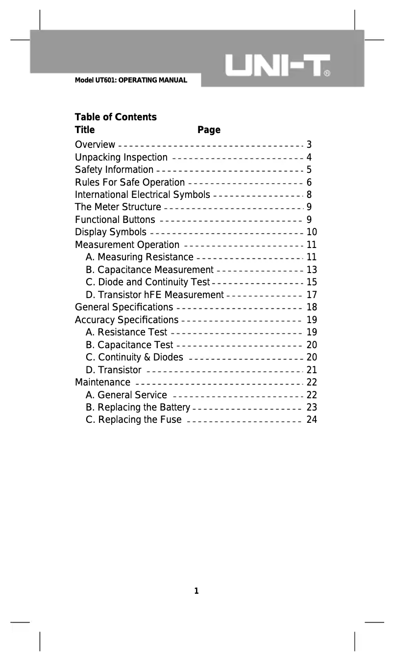 Página 1 del manual Manual de usuario Uni-T UT601