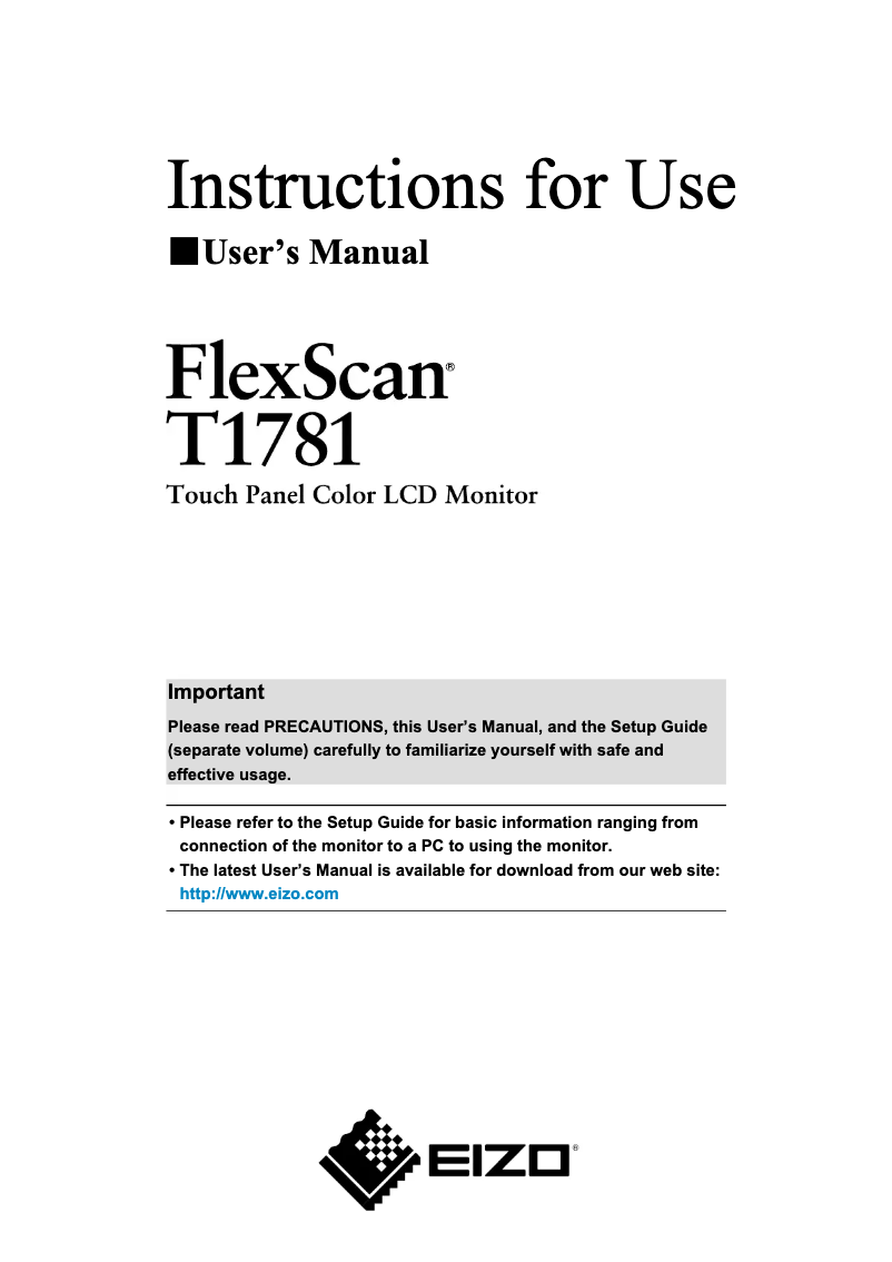 Page 1 de la notice Manuel utilisateur Eizo FlexScan T1781