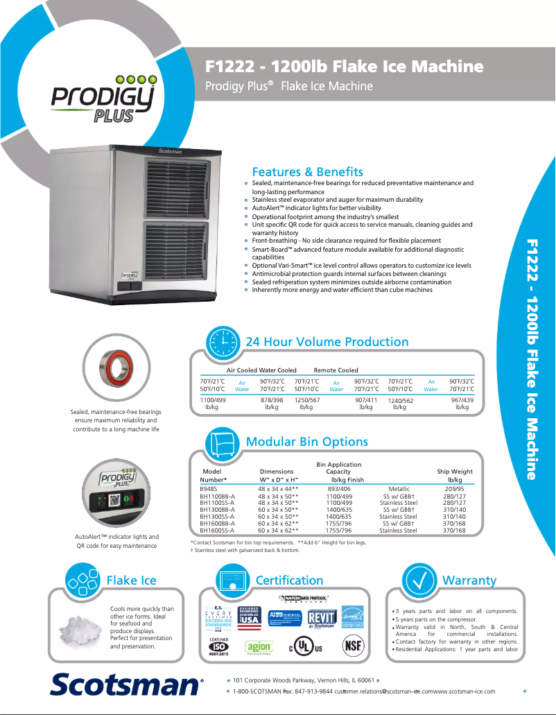 Page 1 de la notice Fiche technique Scotsman F1222A-32