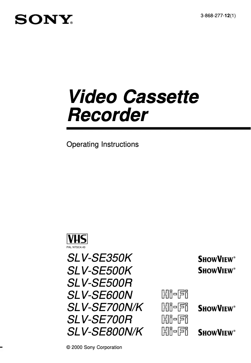 Page 1 de la notice Manuel utilisateur Sony SLV-SE600N