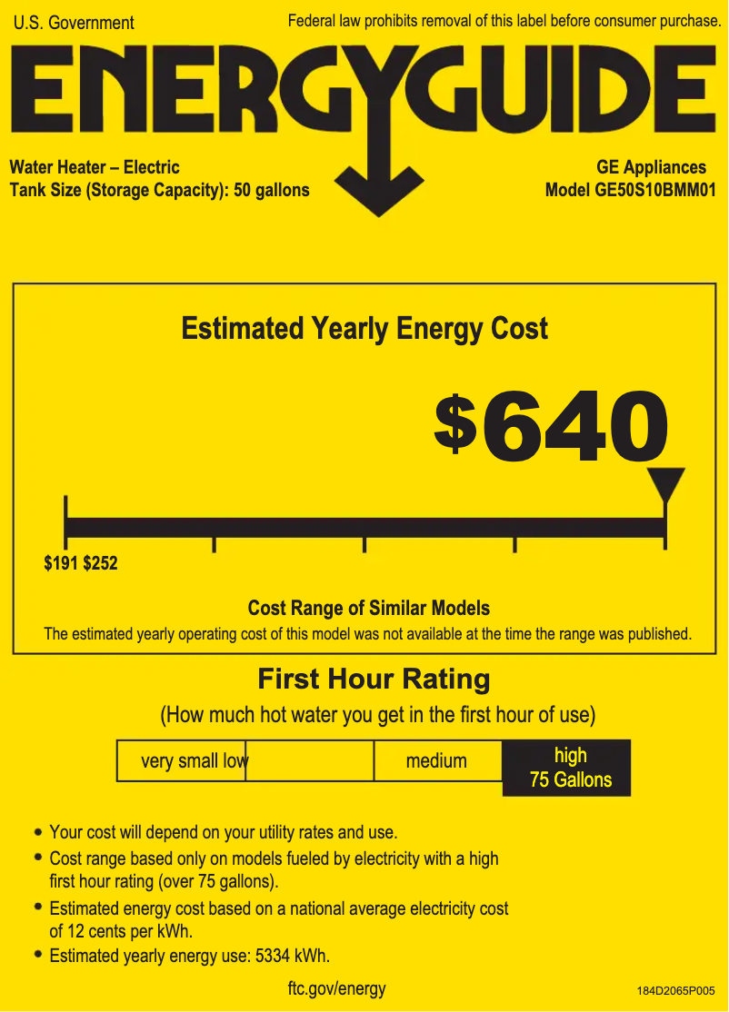 Página 1 del manual Etiqueta energética GE GE50S10BMM