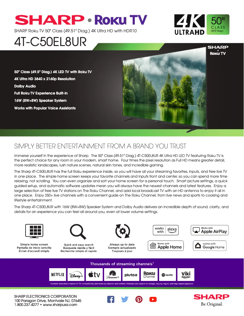 Page 1 de la notice Fiche technique Sharp 4T-C50EL8UR
