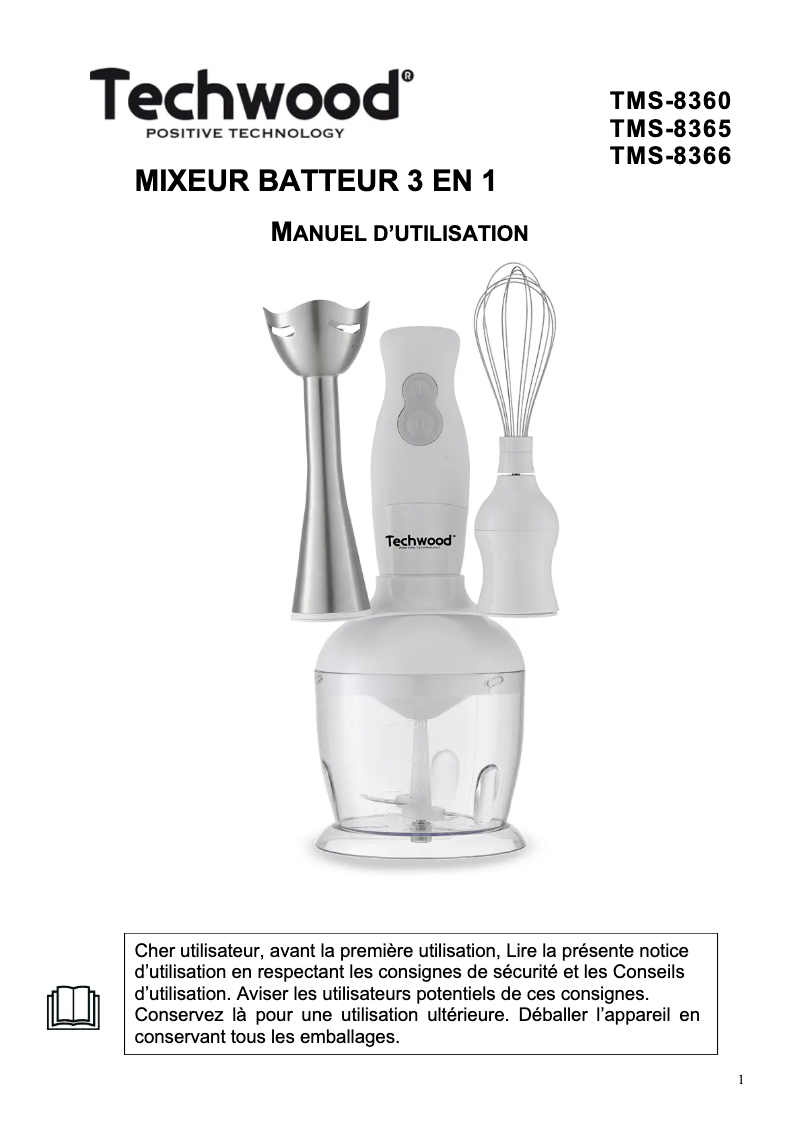 Page 1 de la notice Manuel utilisateur Techwood TMS-8365