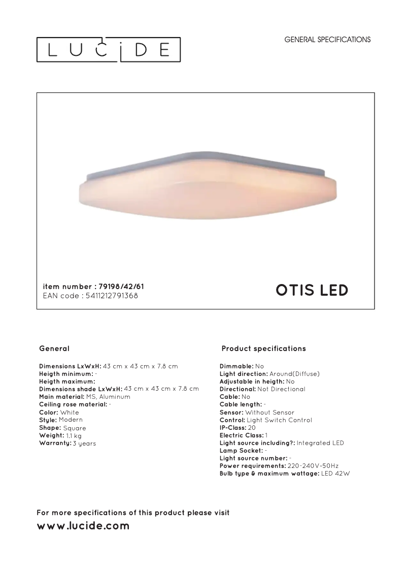 Page n°1 - Manuel utilisateur Lucide Otis LED