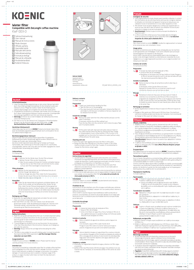 Page 1 de la notice Manuel utilisateur Koenic KWF 003