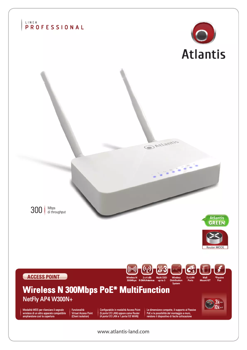 Page 1 de la notice Manuel utilisateur Atlantis Land NetFly AP4 W300N+