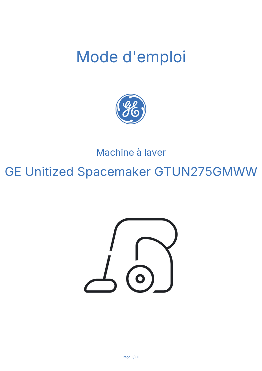 Page n°1 - Mode d'emploi GE Unitized Spacemaker GTUN275GMWW