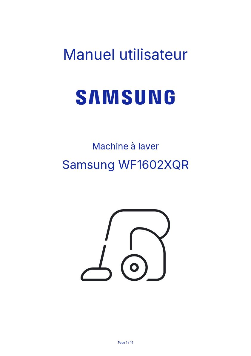 Page n°1 - Manuel utilisateur Samsung WF1602XQR