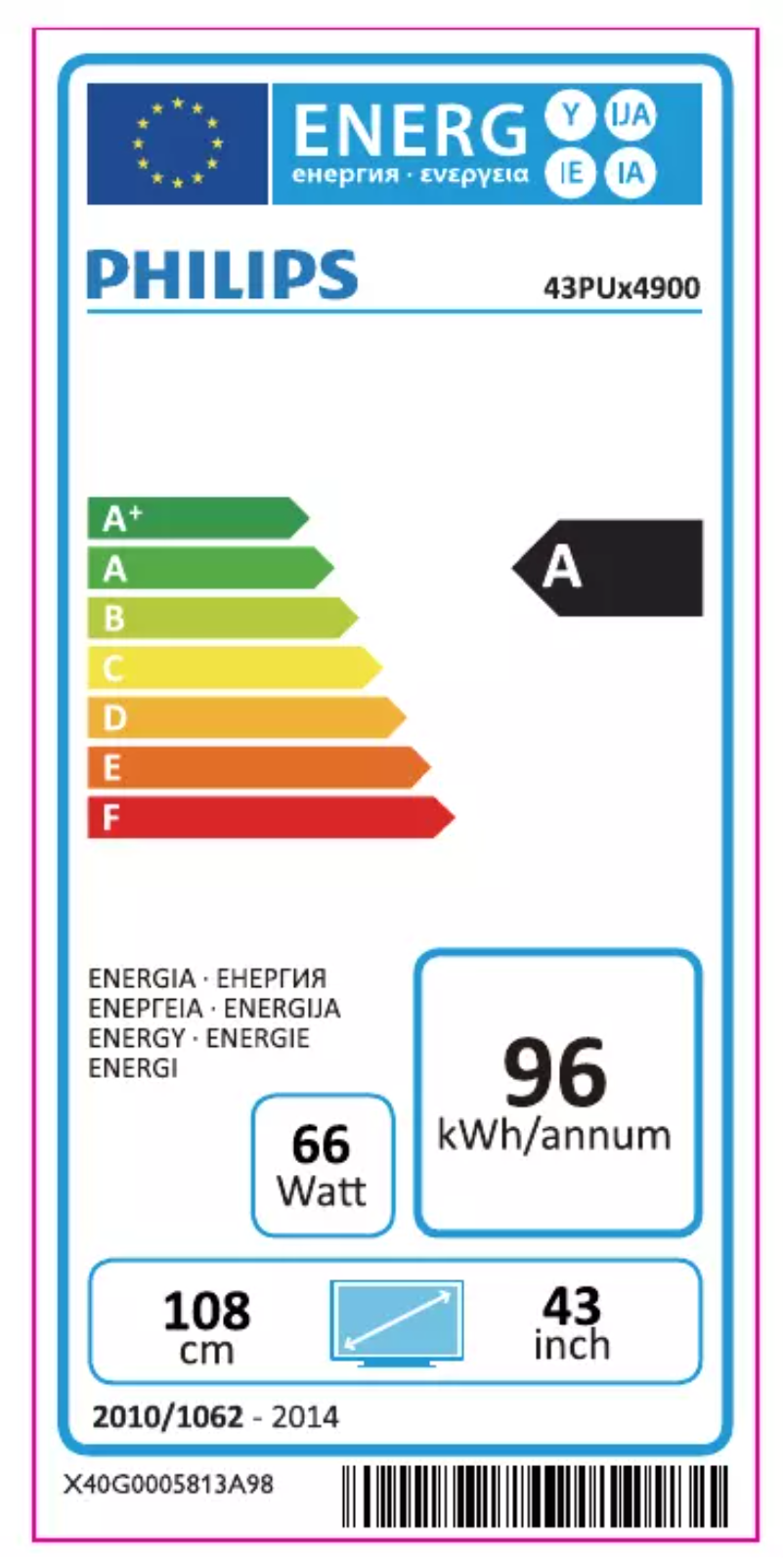 Page n°1 - Label énergétique Philips 43PUH4900