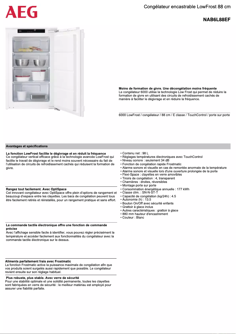 Page n°1 - Fiche technique AEG NAB6L88EF