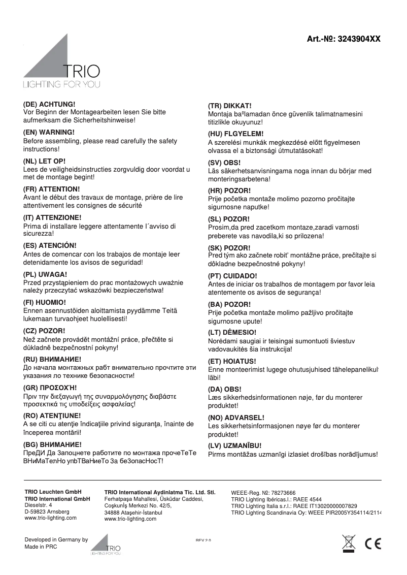 Page 1 de la notice Manuel utilisateur Trio Lighting Senator 324390408