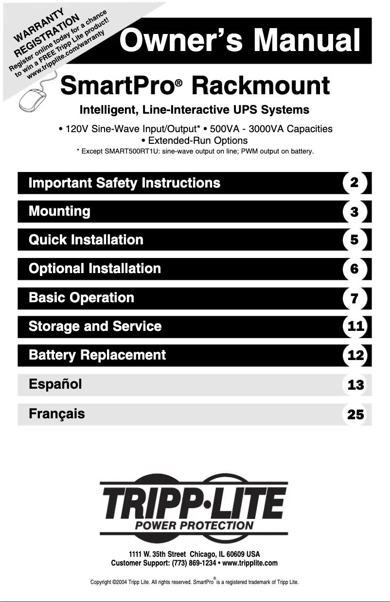 Page 1 de la notice Manuel utilisateur Tripp Lite SmartPro Expandable Rack/Tower