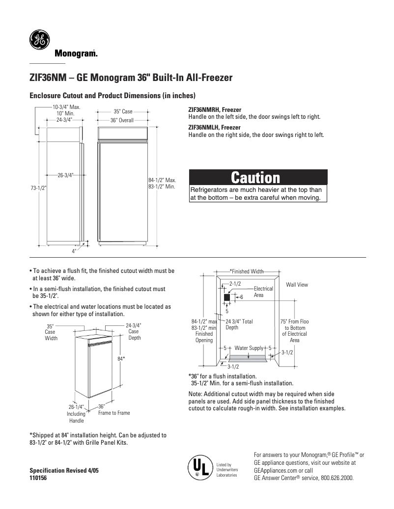 Page n°1 - Fiche technique GE ZIF36NMRH
