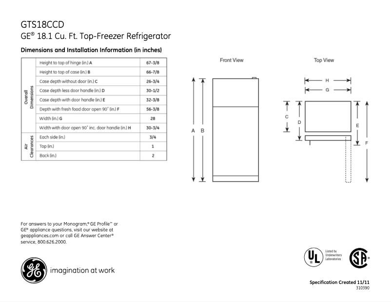 Page n°1 - Fiche technique GE GTS18CCDBB