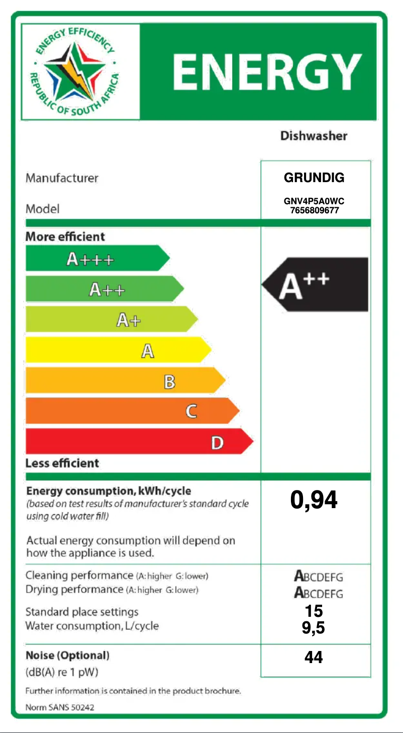 Page 1 de la notice Label énergétique Grundig GNV4P5A0WC