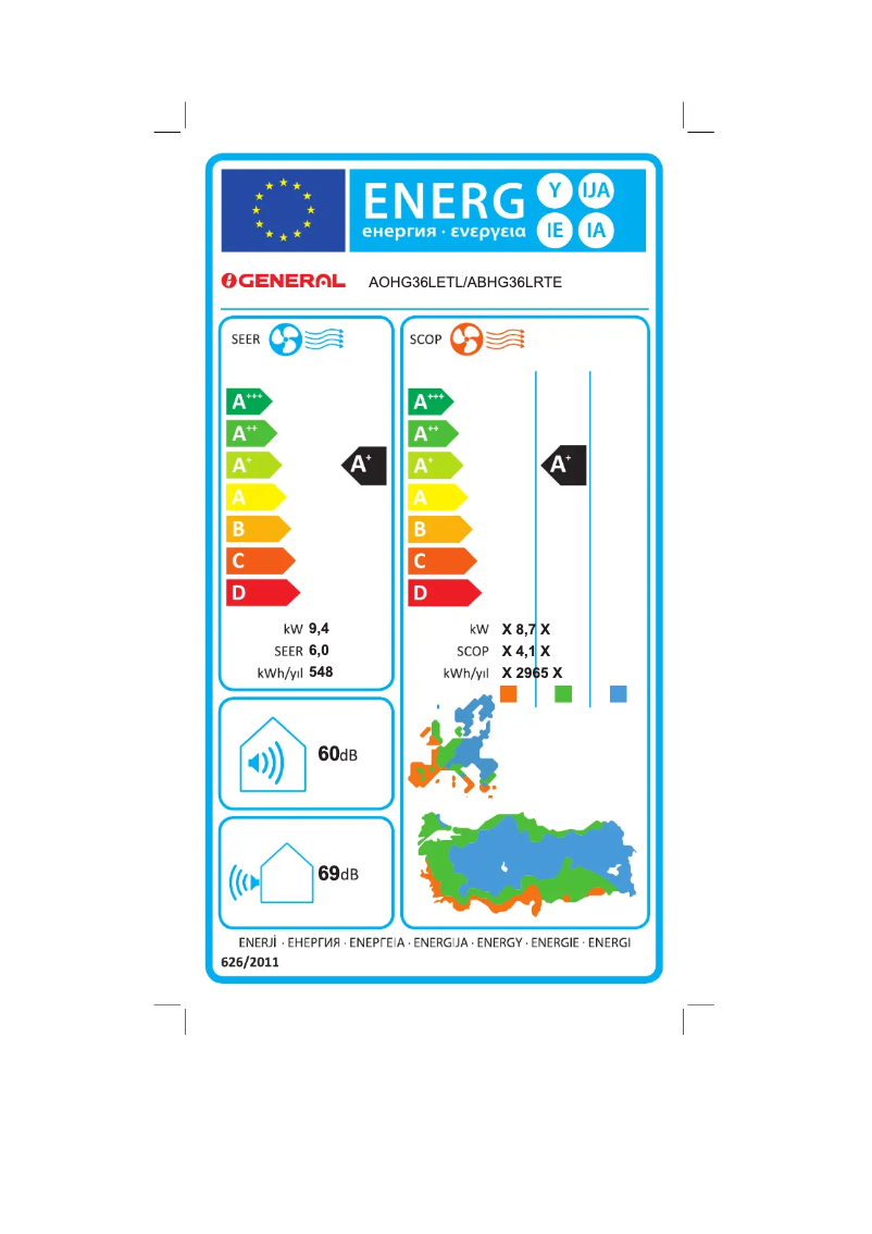 Página 1 del manual Etiqueta energética Fujitsu ABHG36LRTE