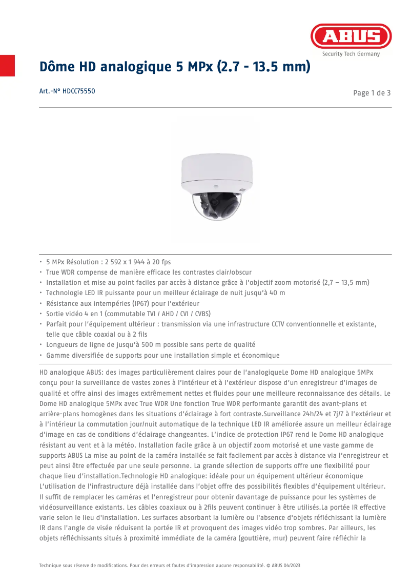 Image de la première page du manuel de l'appareil HDCC75550