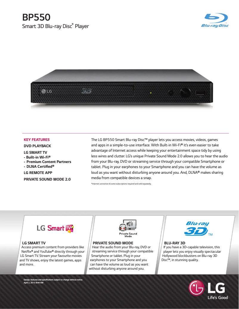 Image de la première page du manuel de l'appareil BP550