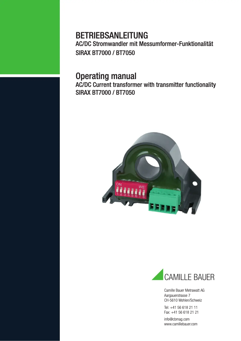 Page 1 de la notice Manuel utilisateur Camille Bauer SIRAX BT7050
