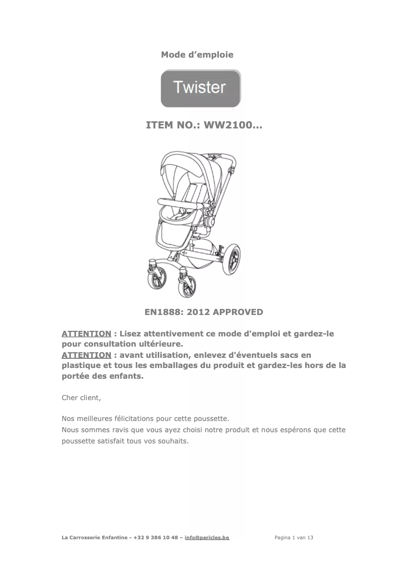 Page 1 de la notice Manuel utilisateur Pericles Twister