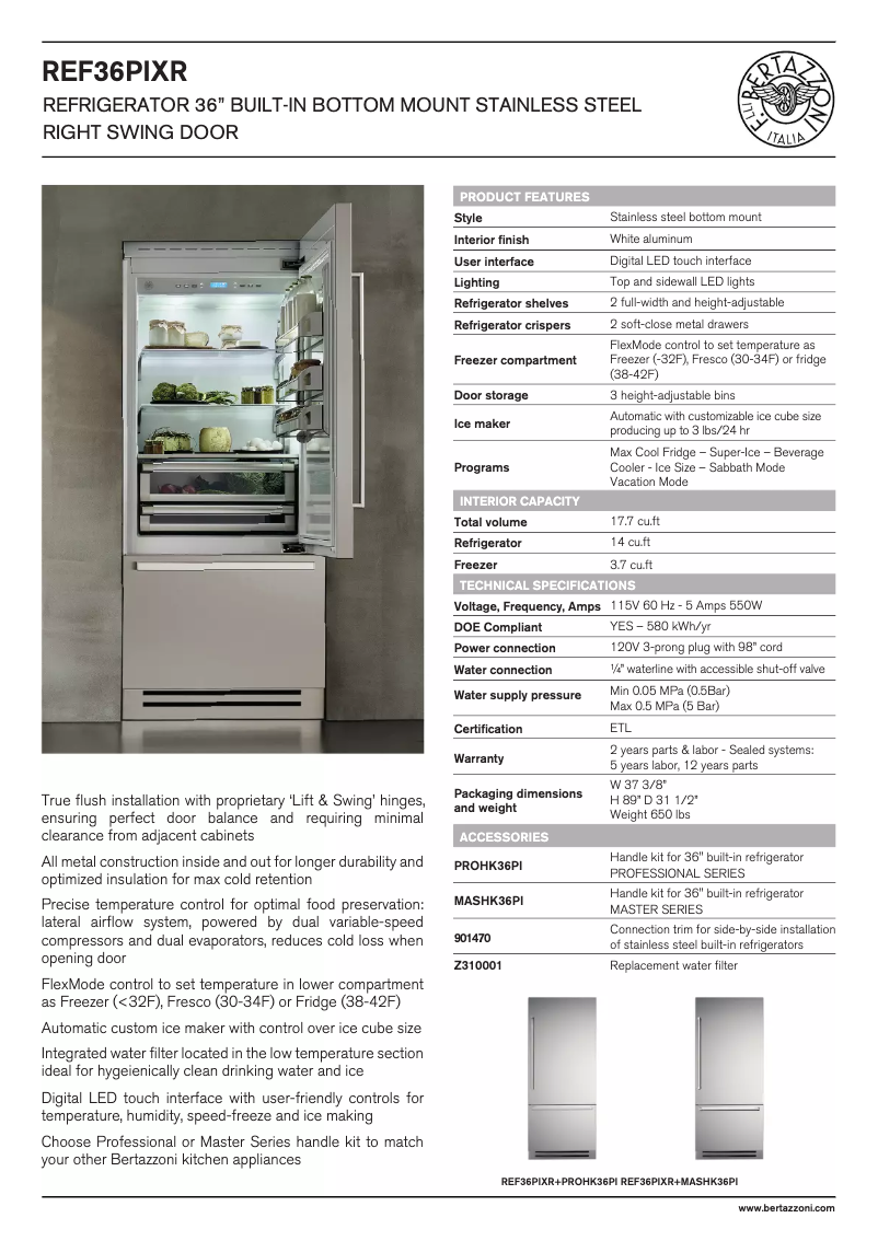 Page n°1 - Fiche technique Bertazzoni REF36PIXR