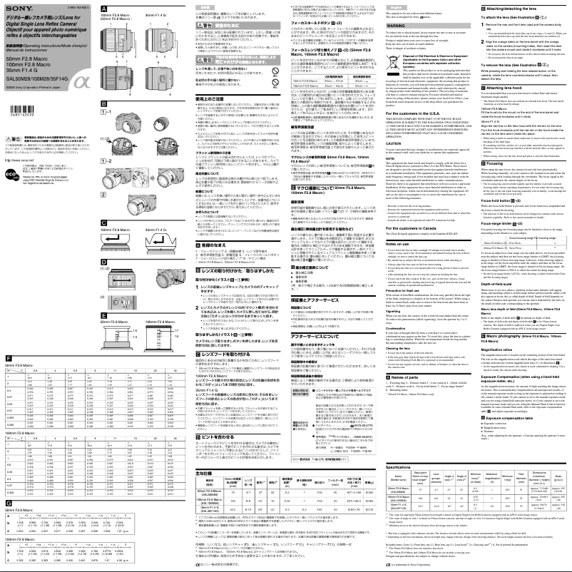 Image de la première page du manuel de l'appareil SAL-100M28