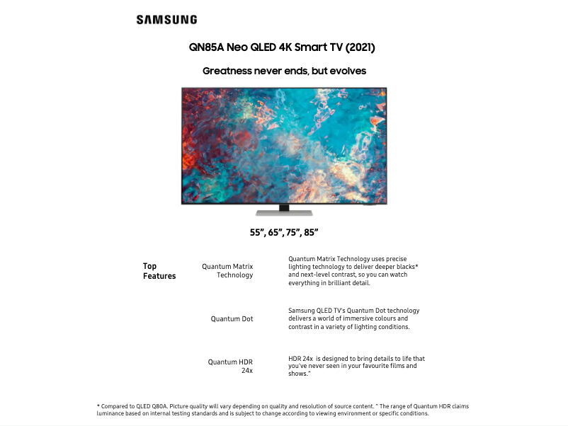 Página 1 del manual Ficha técnica Samsung QA65QN85AAWXXY
