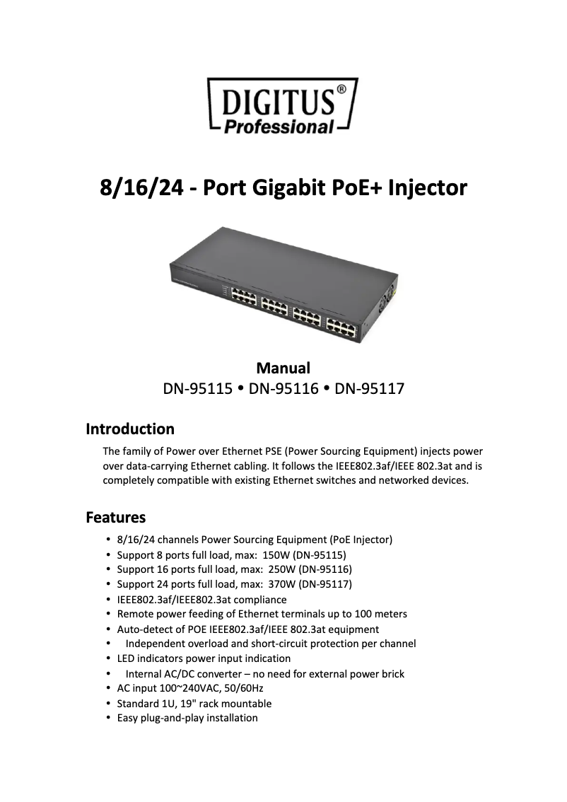 Page n°1 - Manuel utilisateur Digitus DN-95116