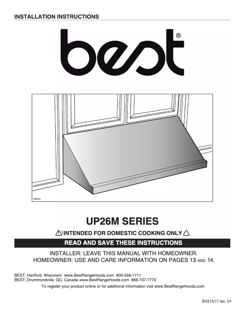 Page 1 de la notice Guide d'installation Best Classico UP26M30SB