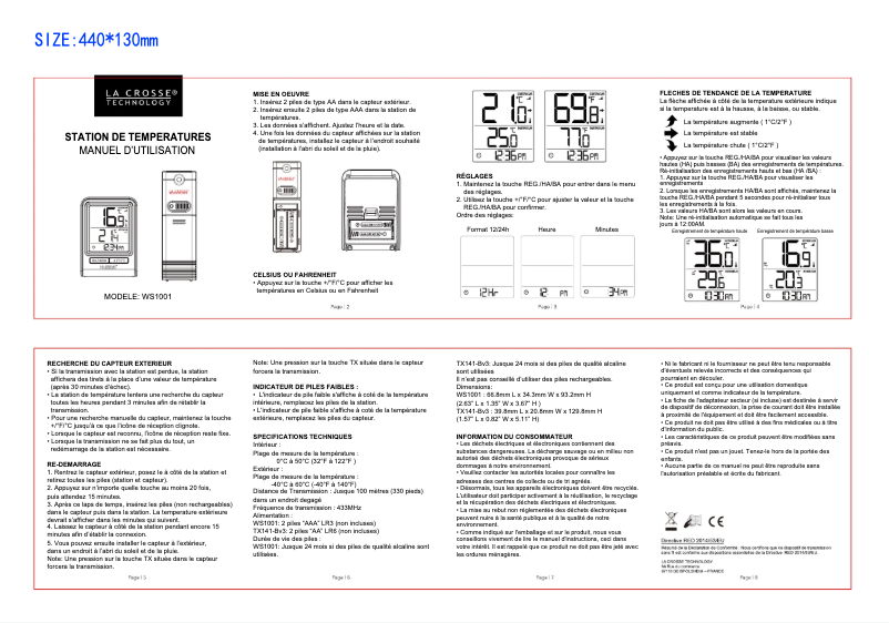 Page n°1 - Manuel utilisateur La Crosse Technology WS1001