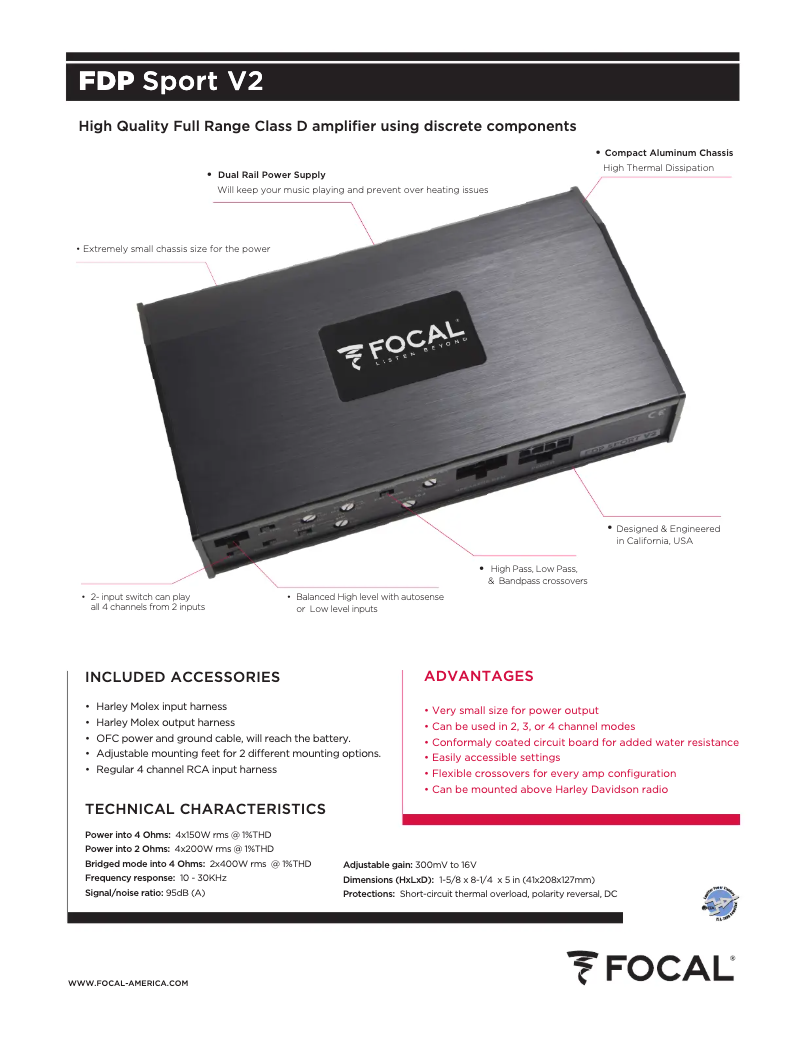 Page 1 de la notice Fiche technique Focal FDP Sport V2